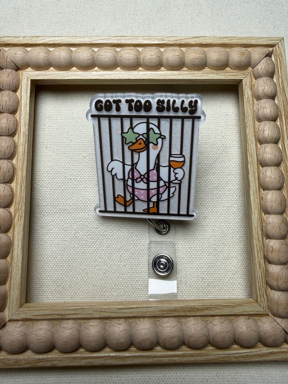 Funny Silly Goose Badge Reel Glitter Acrylic Retractable ID Holder Clip